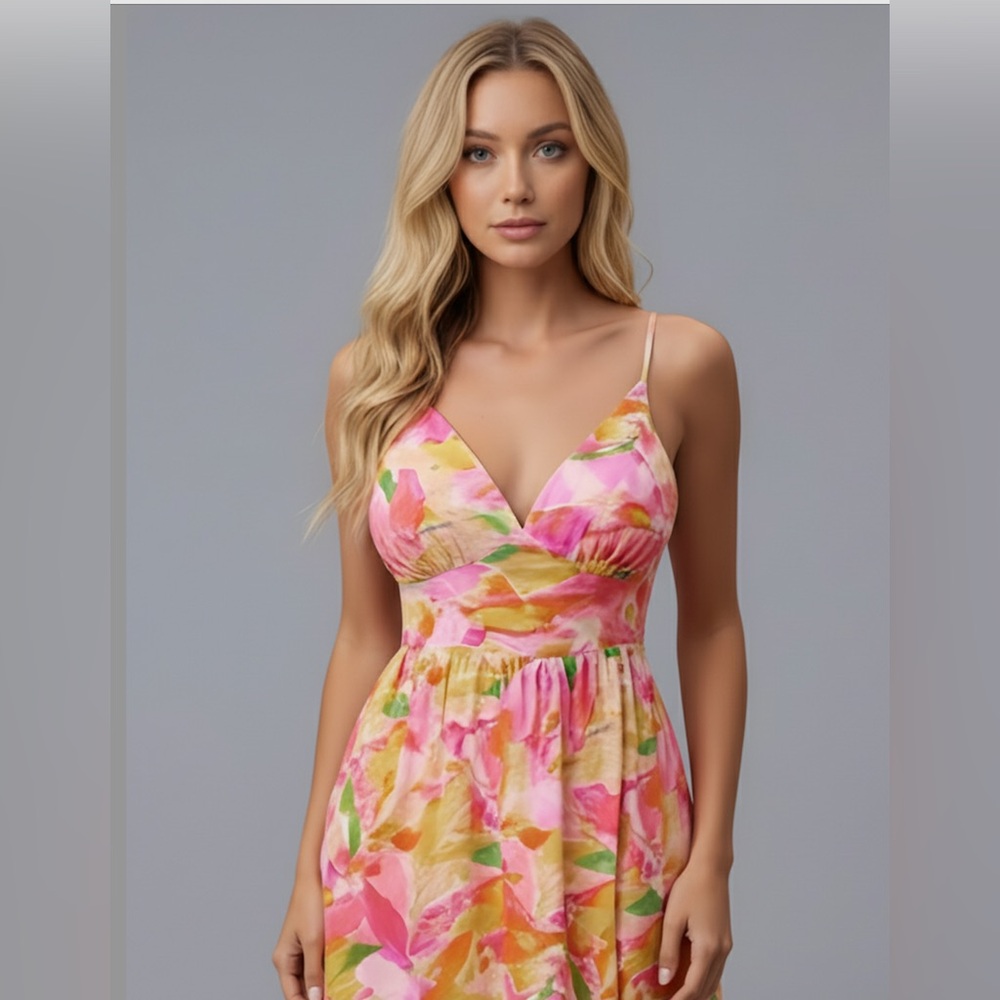 Boho Colourful Print Side Slit Dress - Picture 2 of 9
